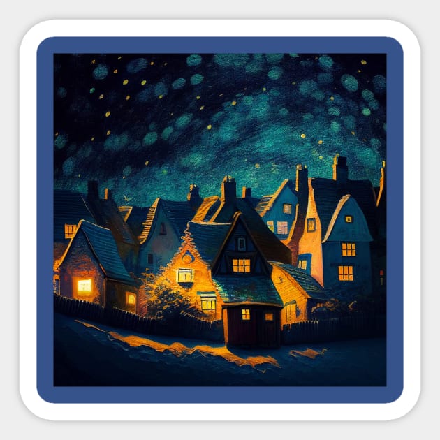 Starry Night Over Hogsmeade Village Sticker by Grassroots Green